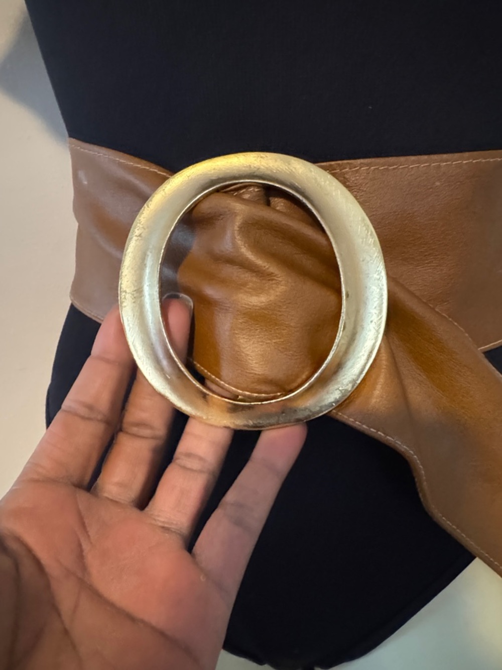 Vintage Leather Belt with Large Statement Buckle - Picture 7 of 11